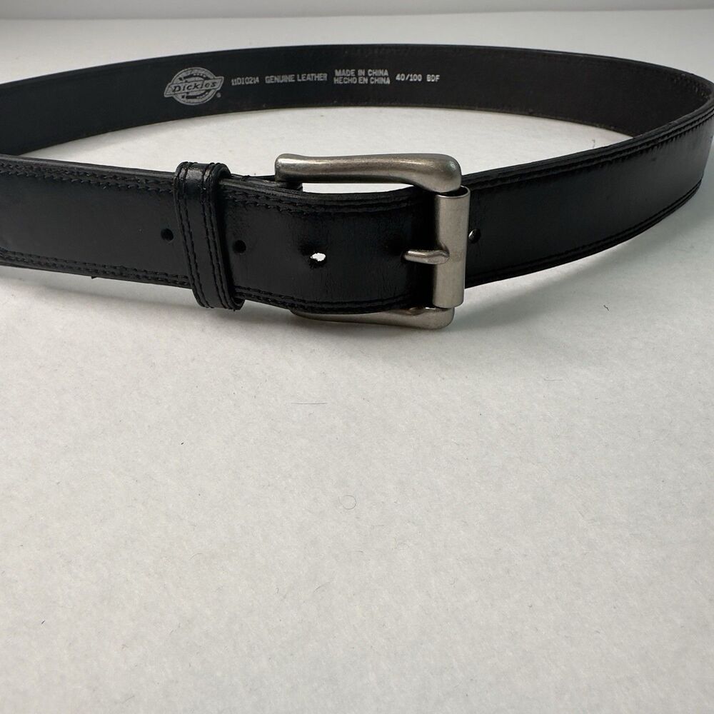 Dickies Mens Black‎ Genuine Leather Casual Work Belt Silver Buckle Size 40